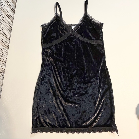 Black velvet nightgown nighty lingerie midi lace spaghetti strap sexy negligee - Picture 8 of 11